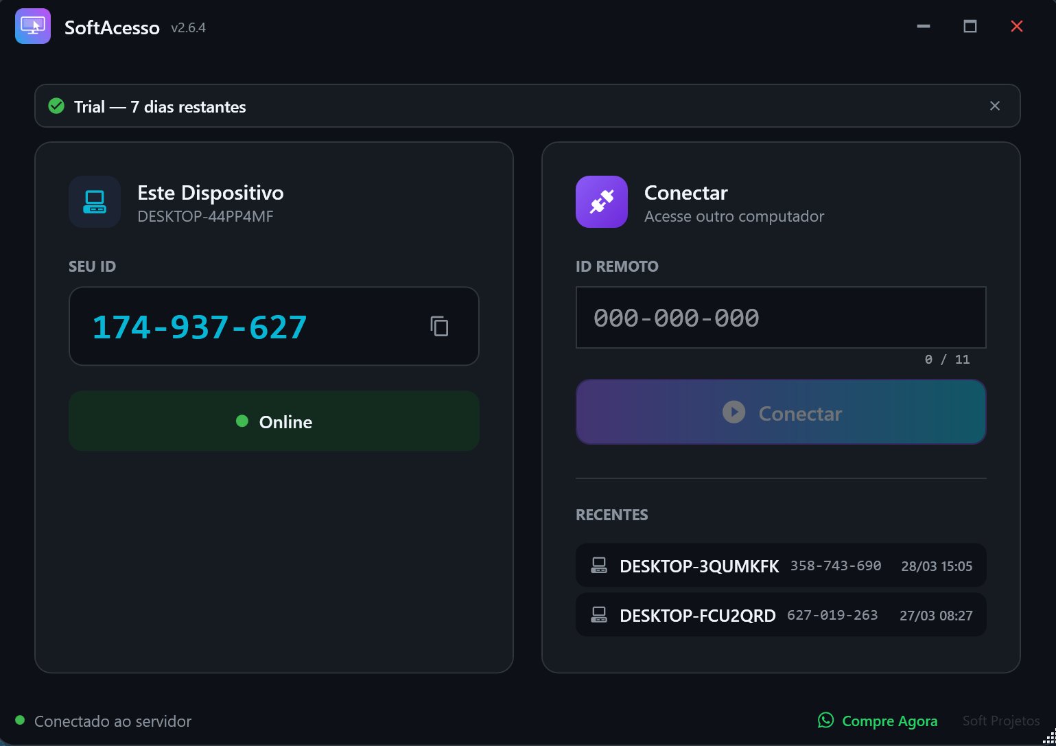 SoftAcesso - Interface do software de acesso remoto para Windows